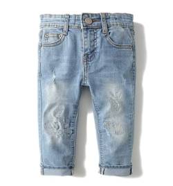 KIDSCOOL SPACE Baby Mädchen Jungen Slim Jeans,D-Ring Gummiband innen Zerrissene Jeanshose,Hellblau,2-3 Jahre von KIDSCOOL SPACE