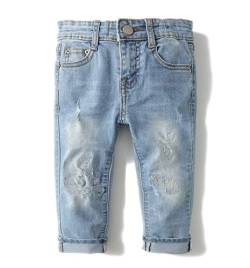 KIDSCOOL SPACE Baby Mädchen Jungen Slim Jeans,D-Ring Gummiband innen Zerrissene Jeanshose,Hellblau,4-5 Jahre von KIDSCOOL SPACE