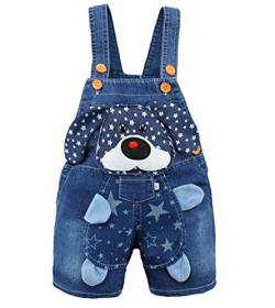 KIDSCOOL SPACE Baby Sommer Baumwolle Denim 3D Cartoon Star Hund Weiche Kurze Overalls,Blau,12-18 Monate von KIDSCOOL SPACE