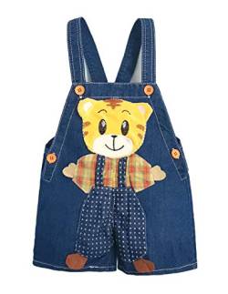 KIDSCOOL SPACE Baby Sommer Baumwolle Denim 3D Cartoon Tiger Weiche Kurze Overalls,Blau,2-3 Jahre von KIDSCOOL SPACE