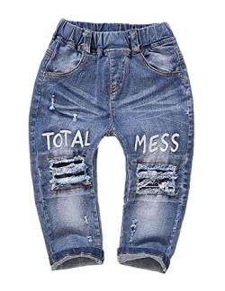 KIDSCOOL SPACE Baby Zerrissene Jeans,Kleinkind Elastische Taille Distressed Jeanshose,Hellblau,18-24 Monate von KIDSCOOL SPACE