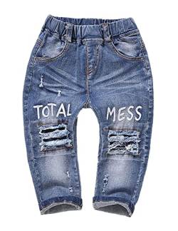 KIDSCOOL SPACE Baby Zerrissene Jeans,Kleinkind Elastische Taille Distressed Jeanshose,Hellblau,2-3 Jahre von KIDSCOOL SPACE