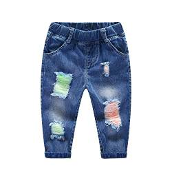 KIDSCOOL SPACE Baby Zerrissene Jeans,Kleinkind Elastische Taille Distressed Jeanshose,Hellblau,3-4 Jahre von KIDSCOOL SPACE