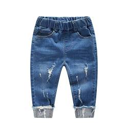 KIDSCOOL SPACE Baby Zerrissene Jeans,Kleinkind Elastische Taille Distressed Jeanshose,Hellblau,3-4 Jahre von KIDSCOOL SPACE
