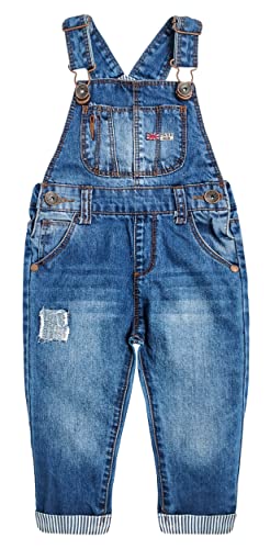 KIDSCOOL SPACE Baby kleine Jungen Mädchen Große Latztasche Aufgesetzte Jeans Latzhose aus gewaschener Baumwolle,Blau,18-24 Monate von KIDSCOOL SPACE