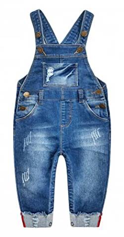 KIDSCOOL SPACE Baby & kleine Jungen Mädchen Große Latztasche Aufgesetzte Jeans-Latzhose aus gewaschener Baumwolle,Blau,9-12 Monate von KIDSCOOL SPACE