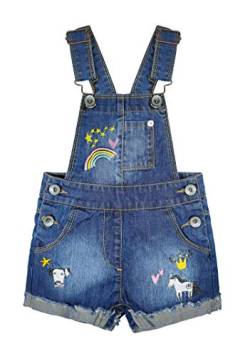 KIDSCOOL SPACE Denim Shortalls für Babys und kleine Mädchen mit Regenbogen-Tierstickerei und Fransenunterseite,Blau,4-5 Jahre von KIDSCOOL SPACE