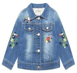 KIDSCOOL SPACE Jeansjacke für kleine Mädchen, Denim-Outfit mit Blumenstickerei, Blau, 9-10 Jahre von KIDSCOOL SPACE