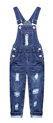 KIDSCOOL SPACE Jungen-Mädchen-Overalls, zerrissene, gewaschene Denim-Jeans-Latzhose, Overall, Blau, 9-10 Jahre von KIDSCOOL SPACE