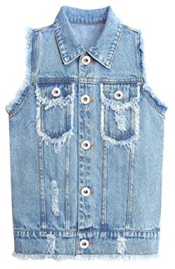 KIDSCOOL SPACE Kid Jeansweste,Junior Ripped Raw Edge Denim Weste Tops,Blau,5-6 Jahre von KIDSCOOL SPACE