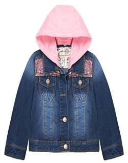 KIDSCOOL SPACE Kleines Mädchen Jeansjacke mit Kapuze, Jeansjacke mit Stickerei, Blau, 9-10 Jahre von KIDSCOOL SPACE