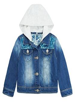 KIDSCOOL SPACE Kleines Mädchen Jeansjacke mit Kapuze, Stickerei-Denim-Mantel-Outfit， Blau, 11-12 Jahre von KIDSCOOL SPACE