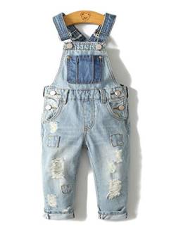 KIDSCOOL SPACE Kleines Mädchen Jungen Jeans Overall,Kleinkind Zerrissene Denim Süße Schmale Arbeitskleidung,Hellblau,12-18 Monate von KIDSCOOL SPACE