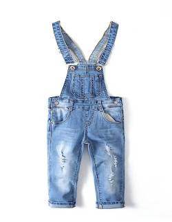 KIDSCOOL SPACE Kleines Mädchen Jungen Jeans Overall,Kleinkind Zerrissene Denim Süße Schmale Arbeitskleidung,Hellblau,4-5 Jahre von KIDSCOOL SPACE