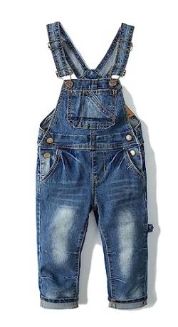 KIDSCOOL SPACE Kleines Mädchen Jungen Jeans Overall,Kleinkind Zerrissene Denim Süße Schmale Arbeitskleidung,Tiefes Blau,12-18 Monate von KIDSCOOL SPACE