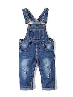 KIDSCOOL SPACE Kleines Mädchen Jungen Jeans Overall,Kleinkind Zerrissene Denim Süße Schmale Arbeitskleidung,Tiefes Blau,12-18 Monate von KIDSCOOL SPACE