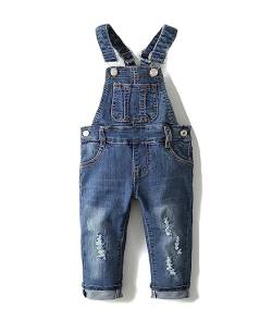 KIDSCOOL SPACE Kleines Mädchen Jungen Jeans Overall,Kleinkind Zerrissene Denim Süße Schmale Arbeitskleidung,Tiefes Blau,6-7 Jahre von KIDSCOOL SPACE