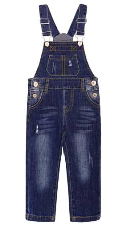 KIDSCOOL SPACE Little Boys Slim Fit Jeans,Ripped Big Bib Pocket Fashion Denim Overalls,Deep Blue,8-9 Years von KIDSCOOL SPACE