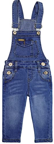 KIDSCOOL SPACE Schmal geschnittene Jeans für kleine Jungen, modische Denim-Overalls mit zerrissenen Latztaschen, Mittelblau, 4–5 Jahre von KIDSCOOL SPACE