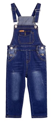 KIDSCOOL SPACE Schmal geschnittene Jeans für kleine Jungen, modische Denim-Overalls mit zerrissenen Latztaschen, tiefblau, 5–6 Jahre von KIDSCOOL SPACE