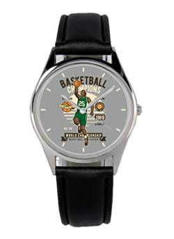 KIESENBERG Armbanduhr Basketball Geschenk Artikel Idee Fan Damen Herren Unisex Analog Quartz Lederarmband Uhr 36mm Durchmesser B-21243 von KIESENBERG