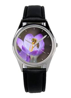 KIESENBERG Armbanduhr Biene Blume Frühling Geschenk Artikel Idee Fan Damen Herren Unisex Analog Quartz Lederarmband Uhr 36mm Durchmesser B-5761 von KIESENBERG