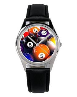 KIESENBERG Armbanduhr Billard Geschenk Artikel Idee Fan Damen Herren Unisex Analog Quartz Lederarmband Uhr 36mm Durchmesser B-1971 von KIESENBERG