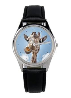 KIESENBERG Armbanduhr Giraffe Safari Afrika Geschenk Artikel Idee Fan Damen Herren Unisex Analog Quartz Lederarmband Uhr 36mm Durchmesser B-5780 von KIESENBERG