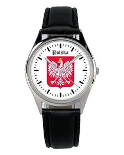 KIESENBERG Armbanduhr Polen Geschenk Artikel Idee Fan Damen Herren Unisex Analog Quartz Lederarmband Uhr 36mm Durchmesser B-1118 von KIESENBERG