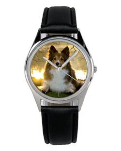 KIESENBERG Armbanduhr Sheltie Shetland Sheepdog Liebhaber Besitzer Geschenk Artikel Idee Fan Damen Herren Unisex Analog Quartz Lederarmband Uhr 36mm Durchmesser B-20023 von KIESENBERG