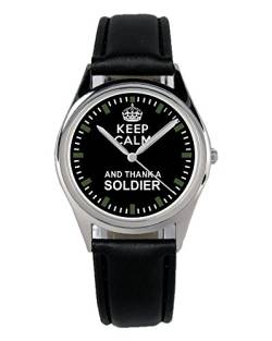 KIESENBERG Armbanduhr Soldat Bundeswehr Keep Calm and Thank a Soldier Geschenk Artikel Idee Fan Damen Herren Unisex Analog Quartz Lederarmband Uhr 36mm Durchmesser B-1412 von KIESENBERG