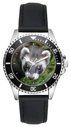 KIESENBERG Herrenuhr Frettchen Säugetier Natur Fan Armbanduhr Geschenk Analog Quartz Lederarmband Uhr L-5778 von KIESENBERG