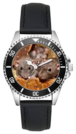 KIESENBERG Herrenuhr Mäuse Nager Nagetiere Fan Armbanduhr Geschenk Analog Quartz Lederarmband Uhr L-5771 von KIESENBERG