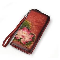 KIFRAL Einzigartig Lange Geldbörse für Herren, natürliches Lotus-Muster, Multi-Karten-Clutch, Münzfach, Damen-Geldbörse aus echtem Leder von KIFRAL