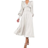 KIKI A-Linien-Kleid Langärmliges Maxikleid für Damen, lange Ballonärmel, Knopfleiste von KIKI