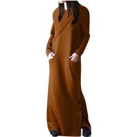 KIKI Blusenkleid Damen Langarm Herbstkleid Kleid Casual Maxikleid mit Taschen Lockeres von KIKI