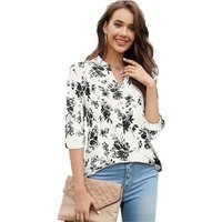 KIKI Longbluse Tunika Top Casual Floral Shirt Langarm Mode V-Ausschnitt von KIKI