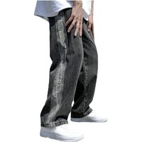 KIKI Loungepants Herren-Patchwork-Jeans, lockere Hip-Hop-Jeanshose lässige gerade Jeans von KIKI