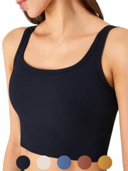 KIKIWING Damen Nahtloser Sport-BH Workout Crop Top Tank Tops für Frauen Lang Gefüttert Sport BH Gerippt Crop Top Fitness, Schwarz, Large von KIKIWING