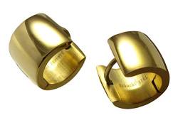 Kikuchi Damen Herren Ohrringe Titan- Edelstahl Klapp Creolen 10mm Extra-Breit Gold Glänzend ERTS016 von KIKUCHI JEWELRY