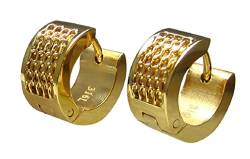 Kikuchi Herren Männer Damen Ohrringe Edelstahl Klapp Creolen 7mm NET Gold ER15118 von KIKUCHI JEWELRY