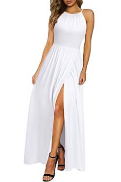 KILIG Maxikleid Damen Sommer Neckholder Sommerkleid Elegant Lang Maxi Kleid Hochzeitsgast Schlitz Freizeitkleid (White,L) von KILIG