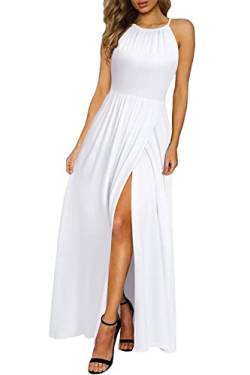 KILIG Maxikleid Damen Sommer Neckholder Sommerkleid Elegant Lang Maxi Kleid Hochzeitsgast Schlitz Freizeitkleid (White,XL) von KILIG