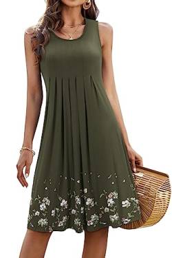 KILIG Sommerkleid Damen Strandkleid Midi Ärmellose Kleid Sommer Leicht Blumenkleid Freizeitkleid (Army,M) von KILIG