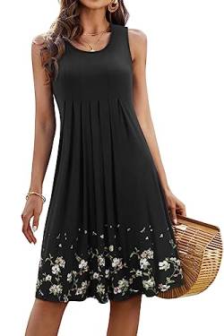 KILIG Sommerkleid Damen Strandkleid Midi Ärmellose Kleid Sommer Leicht Blumenkleid Freizeitkleid (Black,L) von KILIG
