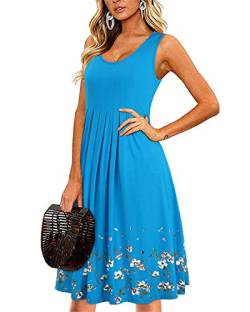 KILIG Sommerkleid Damen Strandkleid Midi Ärmellose Kleid Sommer Leicht Blumenkleid Freizeitkleid (Blue,L) von KILIG