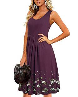 KILIG Sommerkleid Damen Strandkleid Midi Ärmellose Kleid Sommer Leicht Blumenkleid Freizeitkleid (Dark Purple,L) von KILIG