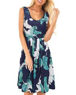 KILIG Sommerkleid Damen Strandkleid Midi Ärmellose Kleid Sommer Leicht Blumenkleid Freizeitkleid (Floral 1,L) von KILIG