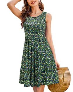 KILIG Sommerkleid Damen Strandkleid Midi Ärmellose Kleid Sommer Leicht Blumenkleid Freizeitkleid (Floral 19,M) von KILIG