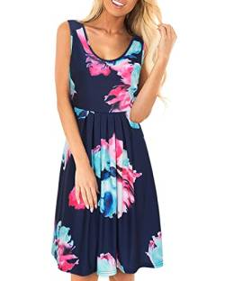 KILIG Sommerkleid Damen Strandkleid Midi Ärmellose Kleid Sommer Leicht Blumenkleid Freizeitkleid (Floral 2,L) von KILIG
